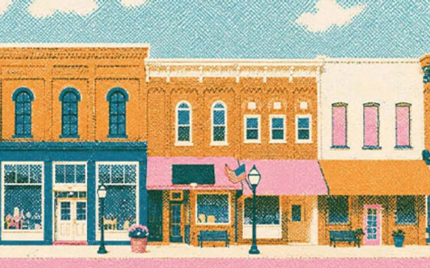 a row of brick building store fronts